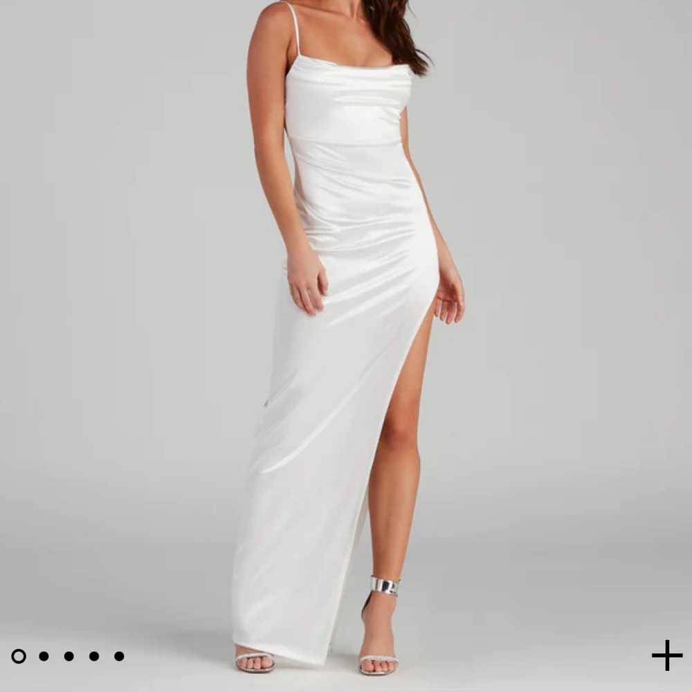 Lola High Slit Satin Dress white small nwot